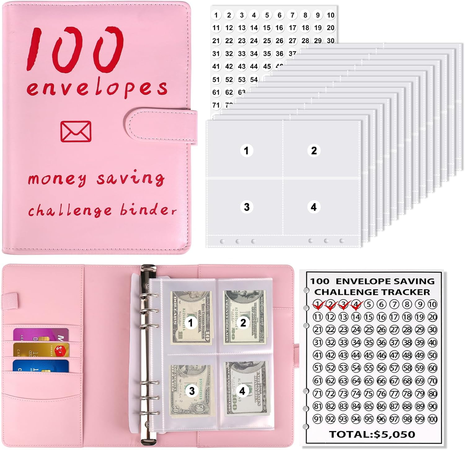 QSHQ 100 Envelopes Money Savings Challenges Book,Storage Budgeting Binder Budget Book Cash