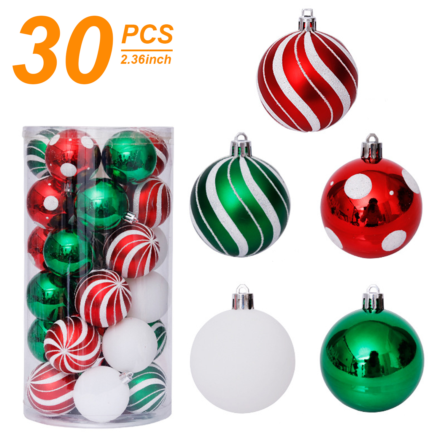 QSHQ 30Pcs/2.36" Christmas Ball Ornaments, Xmas Tree Christmas