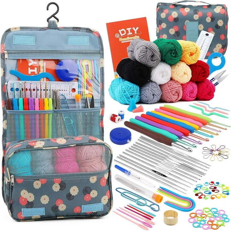Cdrompy Outlet 59Pcs Crochet Kit for Beginners,Crochet Kit for Beginners  Adults,Crochet Beginners Kit with 10 Colors Crochet Yarn and Crocheting