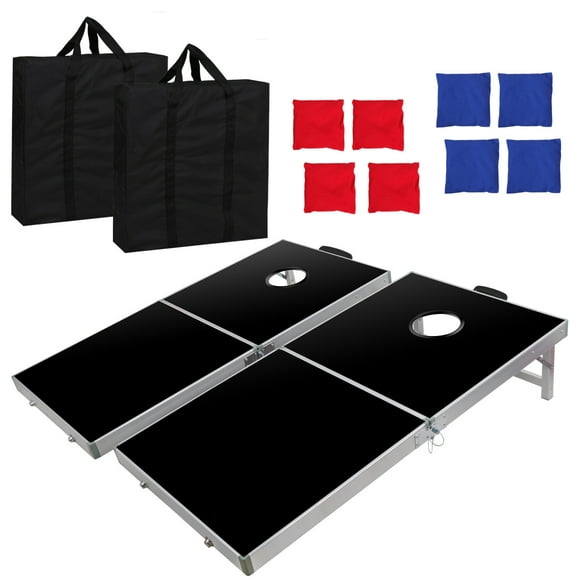 QSJIAYI Cornhole Outdoor Game Set, Aluminum Waterproof Cornhole Boards Backyard Toss Game with Bean Bags & Carrying Case- 4 x 2FT