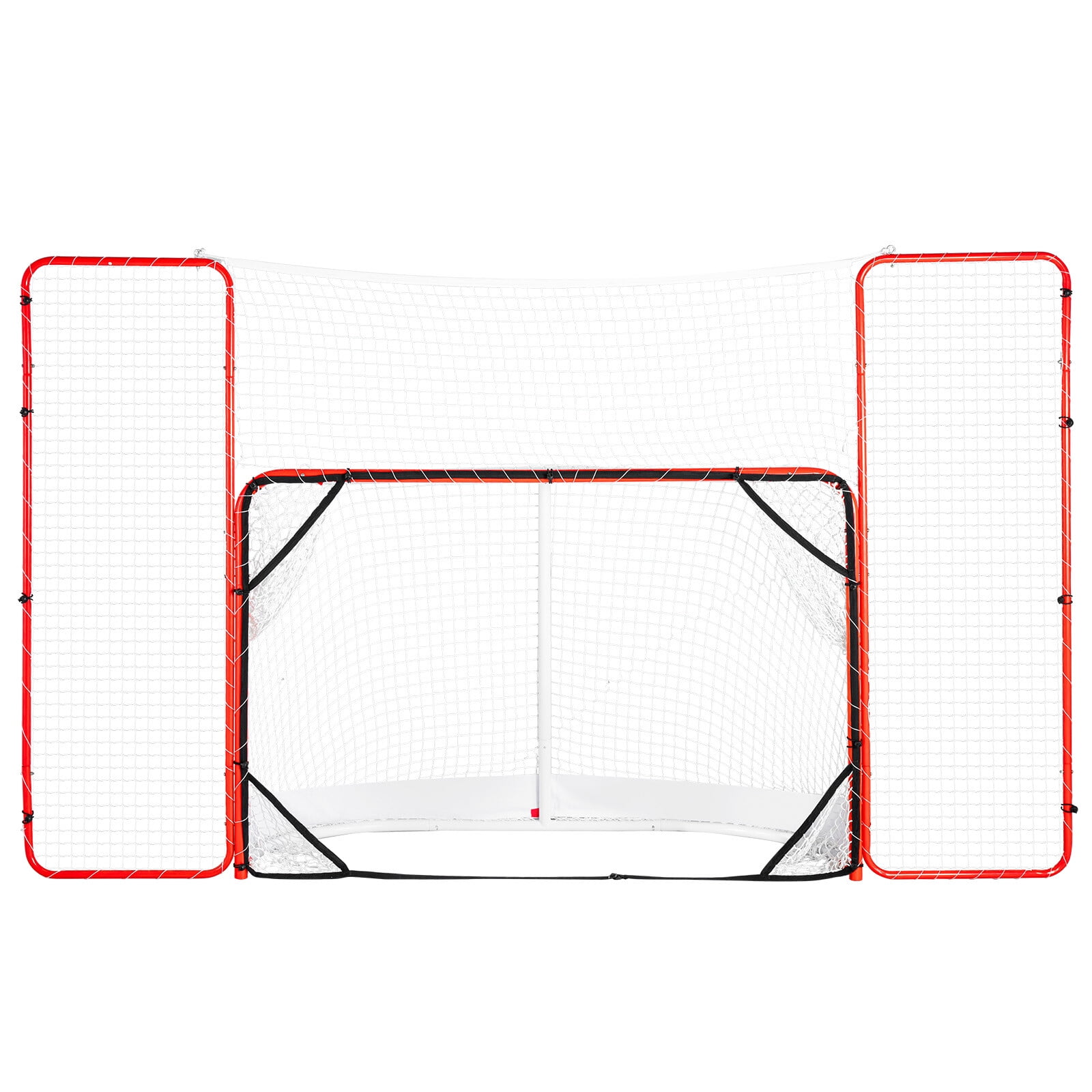 QSJIAYIHockey Goal with Backstop and Targets, Street Steel Hockey Net, 72" Pro Hockey Training Goal Set, Portable Indoor Outdoor Hockey Goal with Net, Easy Assemble, White/Red