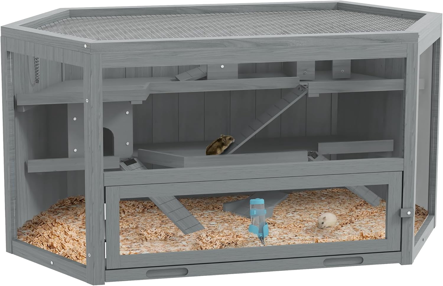 View of QSJIAYI Wooden Large Hamster Cage Small Animal Exercise Play House 3 ...