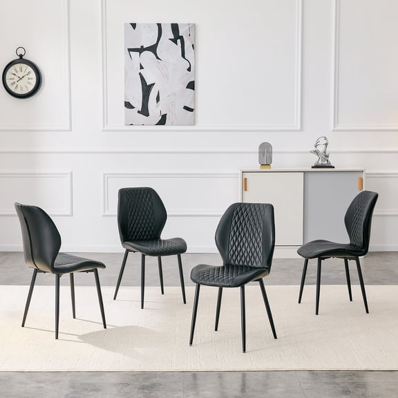 QSOCSSP Dining Chairs Set of 4, Diamond-Quilted Waterproof PU Leather, HighDensity Rebound Cushion, Dining Room Chairs, Ergonomic Curved Backrest, Minutes Quick Assembly