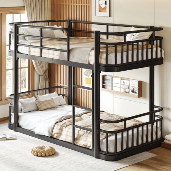 QSOCSSP Twin over Twin Metal Bed Frame, Upgraded Round Pipe, 550 Lbs Weight Capacity, 100% Noise-Free, Anti-Fall, Built-in Metal Slats