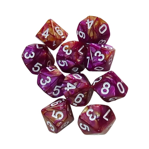 QSTDGVPW 10 PIECES 10 Sided Dice D10 Polyhedral Dice for Dungeons and Purple Red 16mm