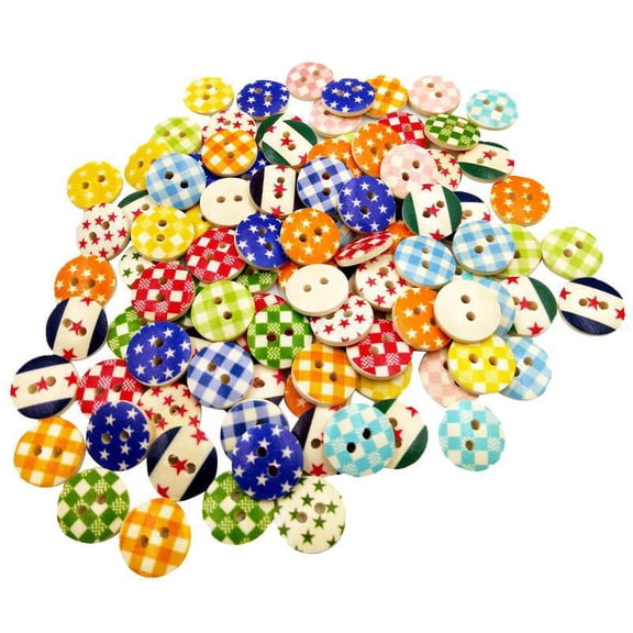 QSTDGVPW 100Pieces Wooden Round Check Pattern 2 Holes Buttons for Sewing Crafts 15mm