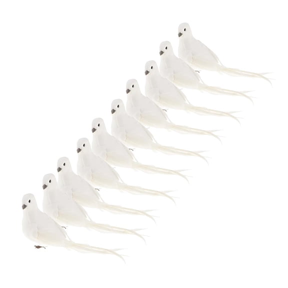QSTDGVPW 10Pcs Artificial Foam Feather White Doves Birds Figure Garden Wedding Decor