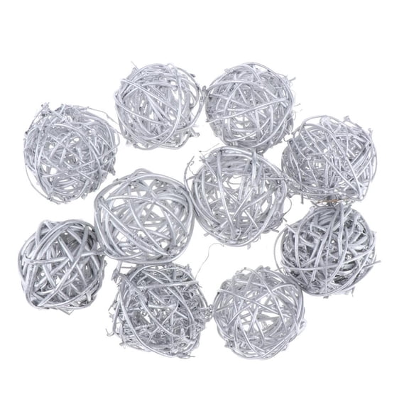 QSTDGVPW 10pcs Natural Handmade Rattan Vine Ball DIY Ornaments Crafts Silver