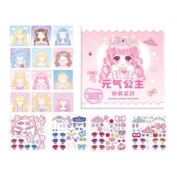 QSTDGVPW 12 Pieces Diy Face Stickers Princess Dress Up Your Own Face Stickers for Ages 3+ Style D