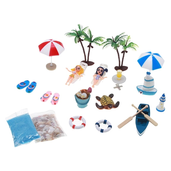 QSTDGVPW 15 Pieces 1:12 Scale Dollhouse Kits Set Boat Parasol Scenery Sand Birthday Party