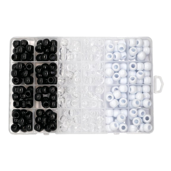 QSTDGVPW 1Box Assorted DIY Craft Beads, 240 Pcs Mixed Color Clear Transparent White Black Round Pony Beads 12x10mm Hair Braid Dreadlocks Beads