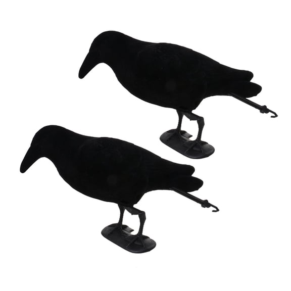 QSTDGVPW 2 Pieces Crow Decoy Flocked Flock Coated Shell + Stake Crow Bird Decoy Hunting