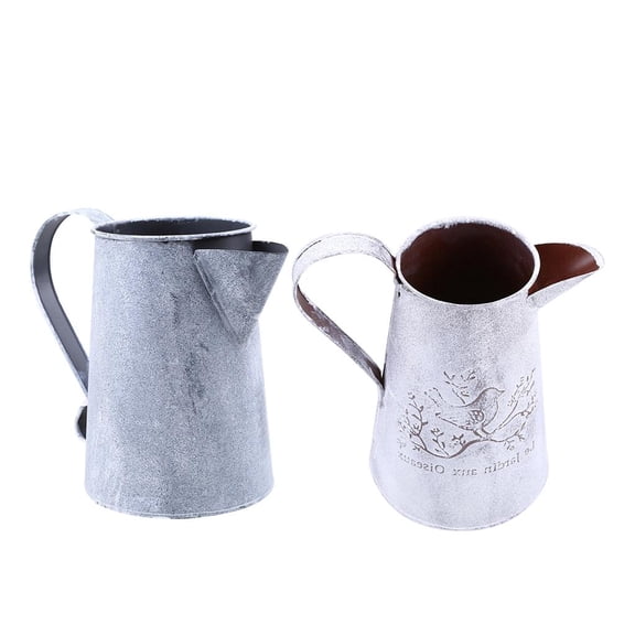 QSTDGVPW 2 Pieces Old Fashioned Metal Flower Buckets Jug Jar Vase Home Gardening Decor