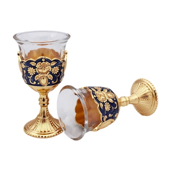 QSTDGVPW 2 Pieces Vintage Cup Mini Goblet European Mini Communion Cup Toasting blue and gold