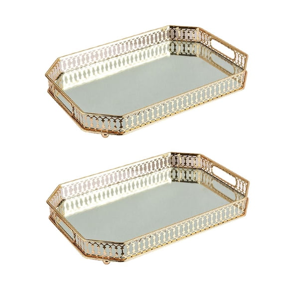 QSTDGVPW 2 x Rectangular MIRROR SERVING TRAY Metal Vanity Food Platter Wedding Decor Tray