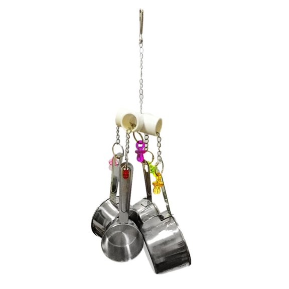 QSTDGVPW 2021 Parrot Toy Stainless Steel 4 pots string Bird Chewing Bite Toys Pet Supplies Acrylic Cage Pendant Decor Bird Supplies