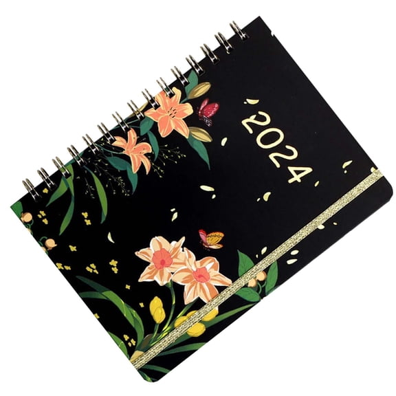 QSTDGVPW 2024 Weekly Monthly Planner Wire Binding with Calendar New Year Journal Notebook Fower Rain