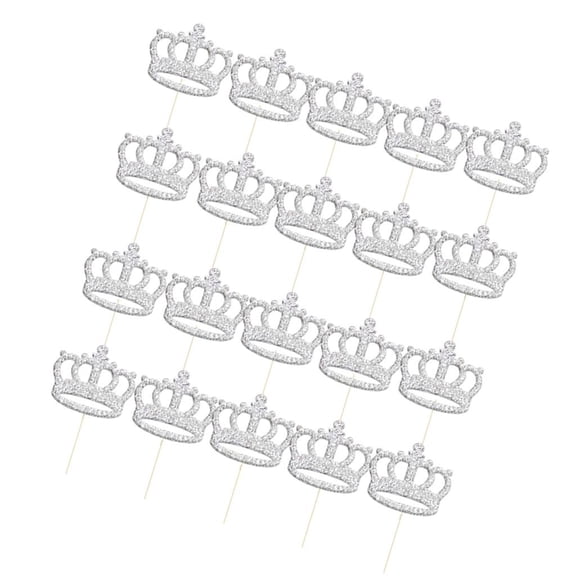 QSTDGVPW 20pcs Glitter Princess Crown DIY Cake Toppers Christmas Birthday Cupcake Picks Silver