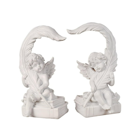 QSTDGVPW 2Pcs Angel Statue Figurines Feather Ornaments Desk Figures Cherub Sculptures