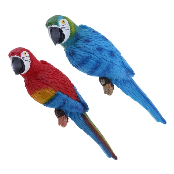 QSTDGVPW 2x Large Parrot Bird Ornament Resin Animal Model Statues DIY Lawn Sculpture