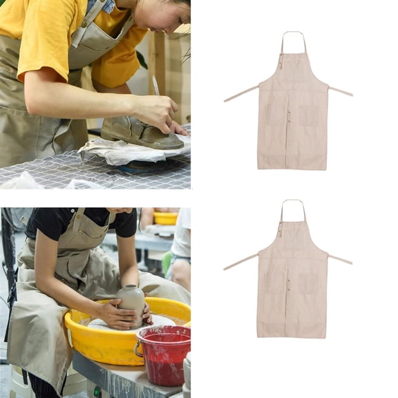 QSTDGVPW 2x Pottery Canvas Apron with Pockets Adult Kitchen Cooking Apron Split Leg Full