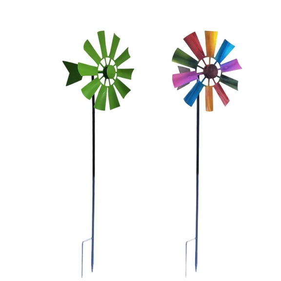QSTDGVPW 2x Wind Spinner Windmill with Metal Garden Stake Lawn Terrace Backyard Decor
