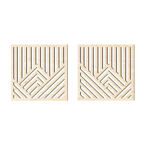 QSTDGVPW 2x Wood Wall Art Decor Geometric Ornament Wall Stickers Stylish 8inchx8inch Wall Beige