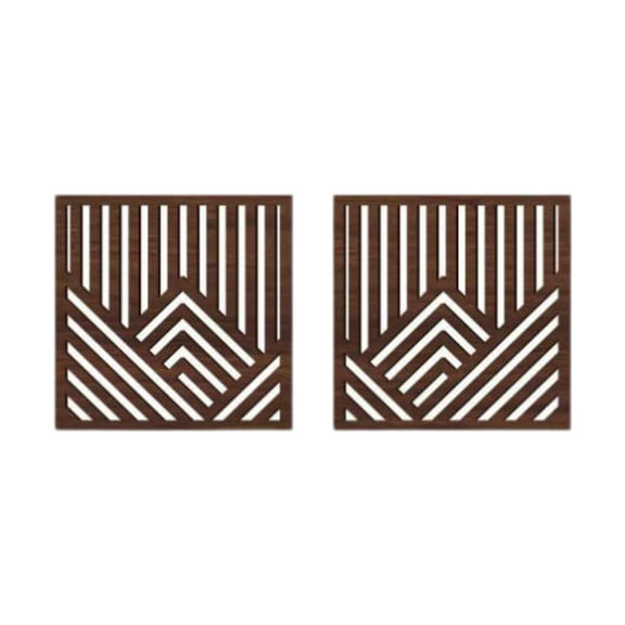 QSTDGVPW 2x Wood Wall Art Decor Geometric Ornament Wall Stickers Stylish 8inchx8inch Wall Brown