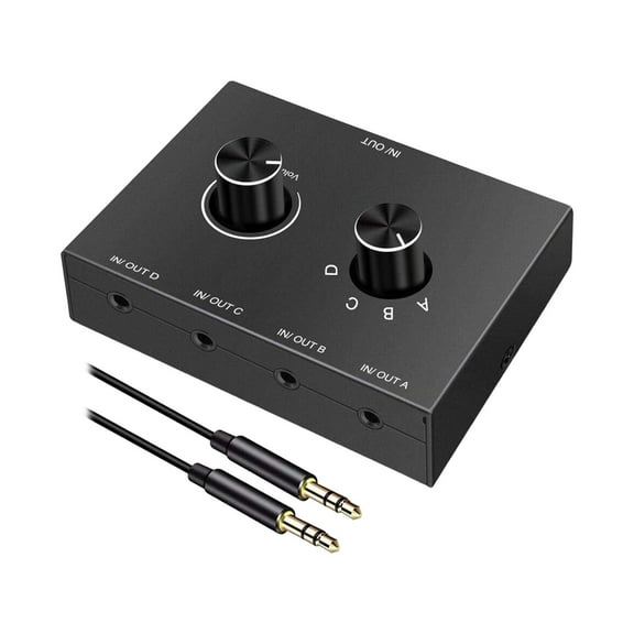 QSTDGVPW 3.5mm Audio Switch 4 in 1 Output Portable Professional Stereo AUX Audio Selector