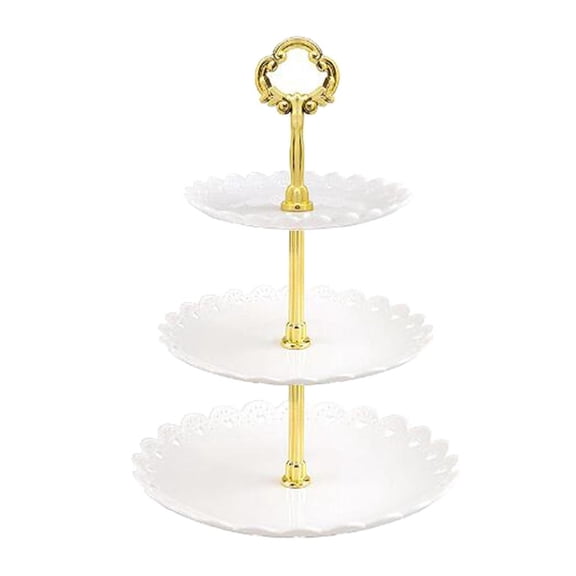 QSTDGVPW 3 Tier Round Cake Fruit Plate Tray Cupcake Stand Food Display Rack for Tea Party White