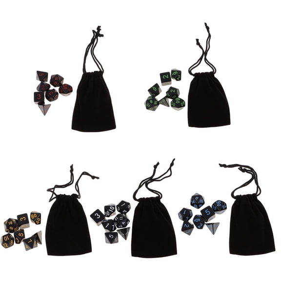 QSTDGVPW 35pcs Polyhedral Dice Numbers Dice D4-D20 with 5pcs Black Storage Bag for D&D