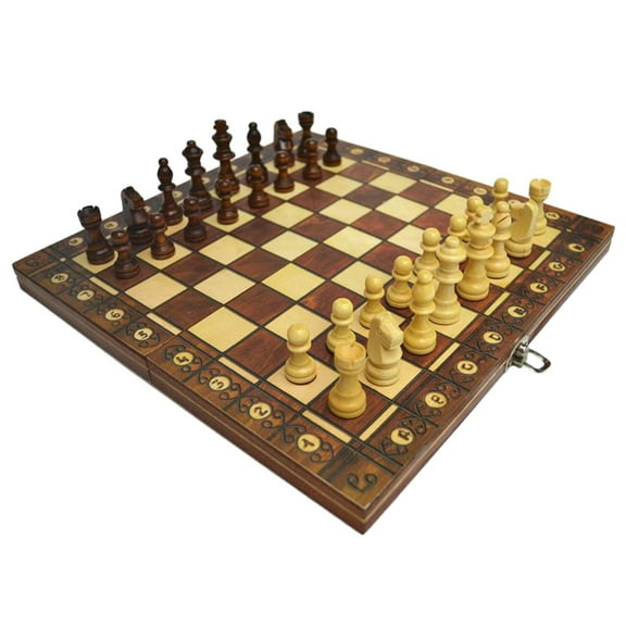 QSTDGVPW 39cm Folding Chessboard Magnetic Wooden Chess in 1,Chess/Checkers/Backgammon,Large Chess Pieces Chessman Set,Built in Storage