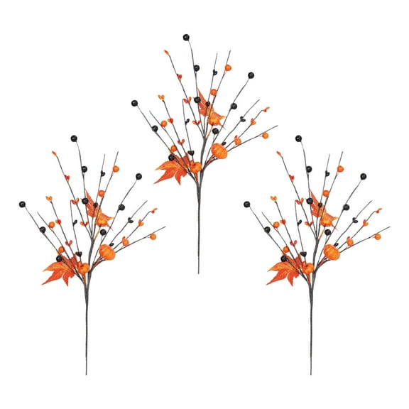 QSTDGVPW 3Pcs Artificial Maple Leaf Branch Pumpkin and Berry Picks for Wedding Office
