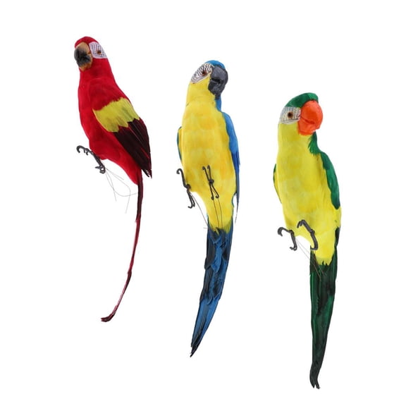QSTDGVPW 3Pcs Large Lifelike Bird Figurine Orange Parrot Statue Garden Ornament
