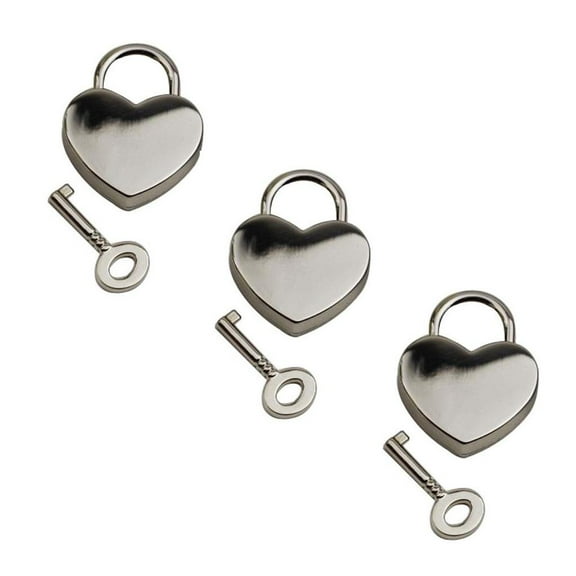 QSTDGVPW 3Pcs Mini Antique Heart Shape Lock Padlock Key Set for Suitcase Collectibles