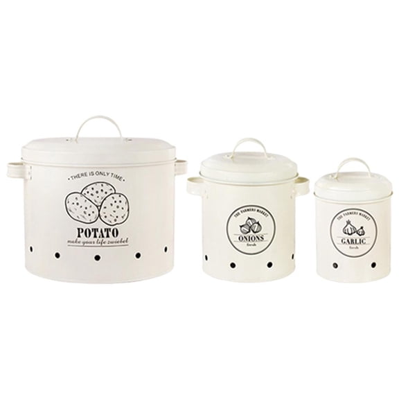 QSTDGVPW 3Pcs Potatoes Onions Garlic Bin Vegetable Rack/Storage Tin Kitchen Food Container Buckets White