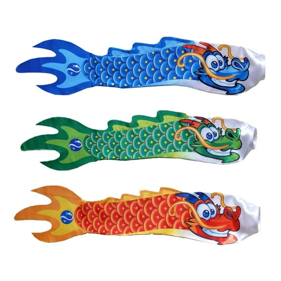 QSTDGVPW 3Piece Chinese Dragon Flag Outdoor Windsock Carp Streamer Hanging Decor 28''