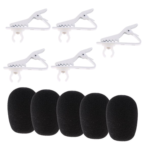 QSTDGVPW 5 Pack 6mm Lavalier Lapel Tie Clip with 5 Pack Windshield Windscreen Foam