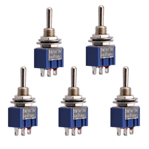 QSTDGVPW 5 x On/Off/On Mini Miniature Toggle Switch + Round Handle 3P Blue