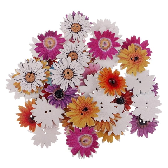 QSTDGVPW 50 Pieces 25mm Daisy Flower Wooden 2-holes Buttons for Art Crafts Scrapbooking 25mm flower
