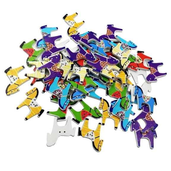 QSTDGVPW 50pcs 2 Hole Mixed Horse Wood Buttons Clothing Decor DIY Sewing Scrapbooking