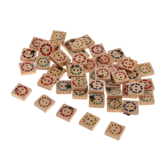 QSTDGVPW 50pcs Assorted Wooden Square Buttons Scrapbook DIY Sewing Craft Accessories