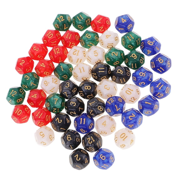 QSTDGVPW 50pcs/Pack Sided Acrylic Dices RPG TRPG MTG D12 Dice Cubes for Roleplaying Games
