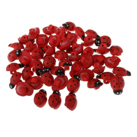 QSTDGVPW 50pcs Red Ladybird Shape Wooden Shank Buttons for DIY Kids Craft Sewing 18mm