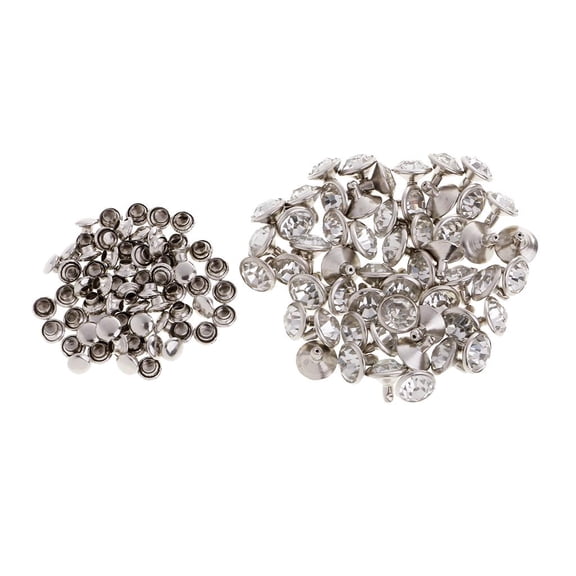 QSTDGVPW 50x Rhinestone Rivets Stud Button for Clothes Bracelet Bag Craft 10mm Silver