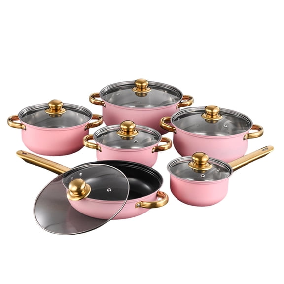 QSTDGVPW 6 Pieces Stainless Steel Cookware Set Nonstick Pots and Pans Set for Kitchen Pink