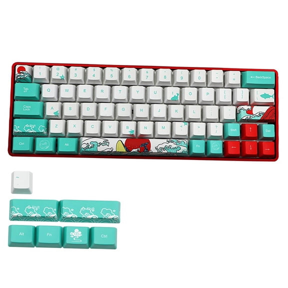 QSTDGVPW 71 Keys Coral Sea -e Dye Sublimation PBT Keycaps Set for GK61 GK64 RK61, replace English