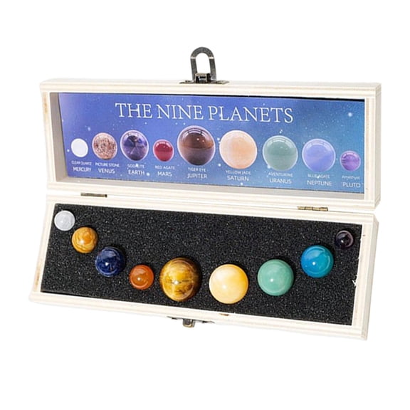 QSTDGVPW 9Pcs Crystal Ball of Nine Planets in The Solar System with Wood Box,Solar System