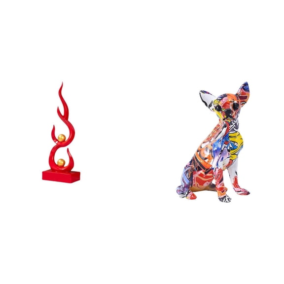 QSTDGVPW Abstract Colorful Flame Dog Resin Figurine Modern Multicolor Sculpture Craft Realistic Animal Ornament for Patio Office Bookshelf Living Room