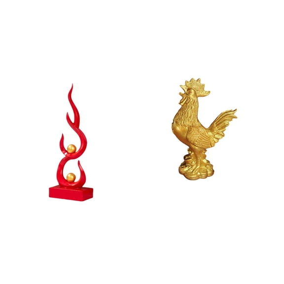 QSTDGVPW Abstract Fire Resin Flame Figurine Modern Sculpture Ornament for Office Bookshelf Patio Friend Gift Chicken Feng Shui Rooster Statue Home Decor Birthday Anniversaries Housewarming Hotel